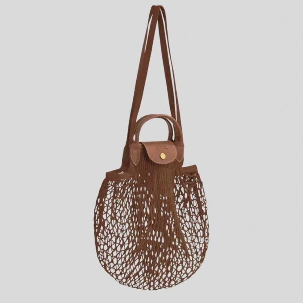 Longchamp Le Pliage Filet Mesh Knit Shoulder Bag in Tobacco - Picture 3 of 8